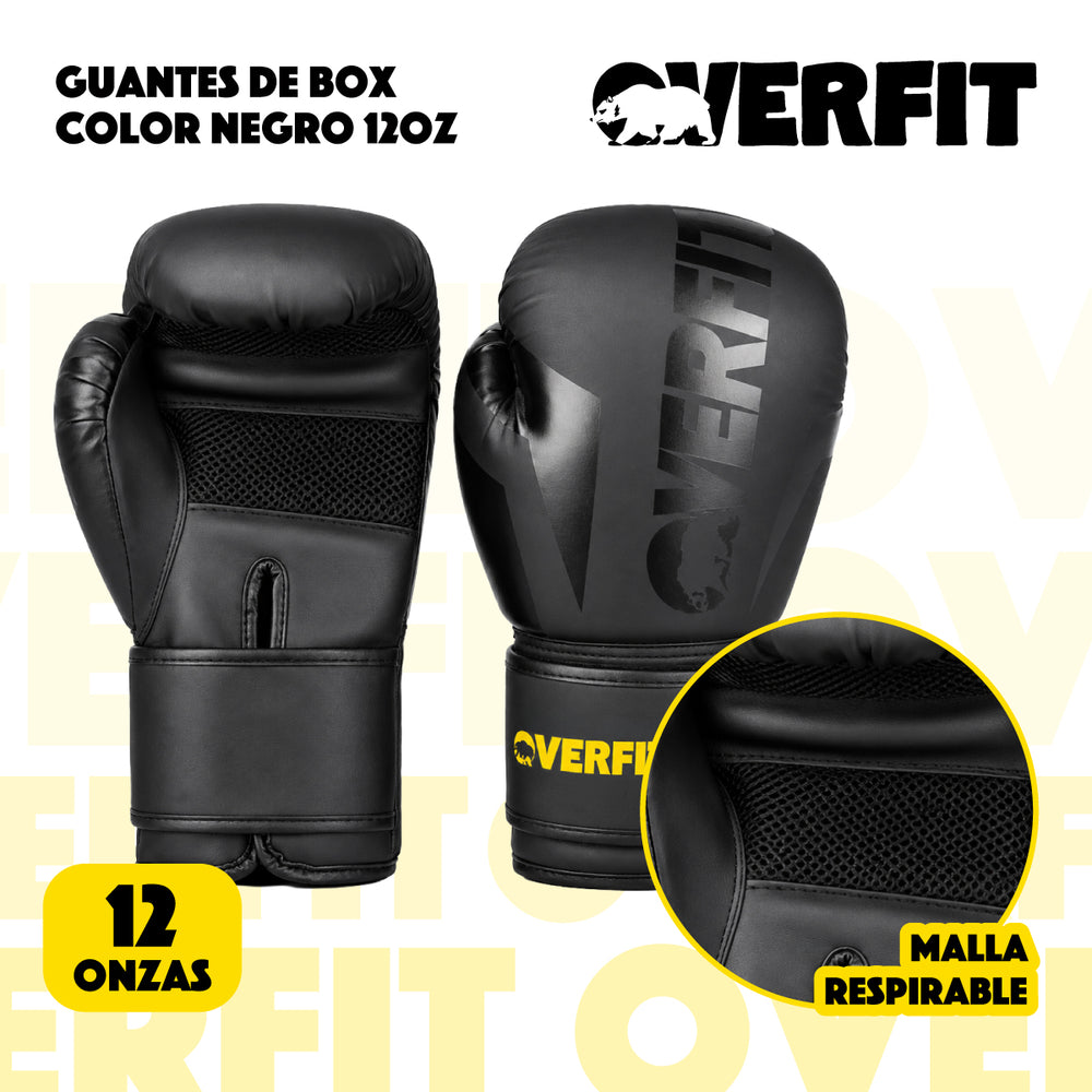 Guantes De Box Overfit Negros Con Velcro 12 Oz Color Negro