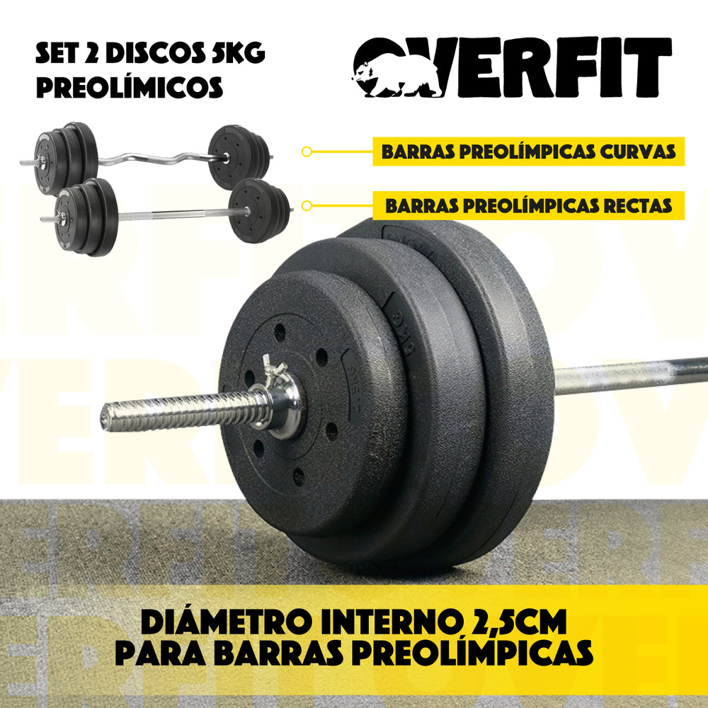 Par Discos Preolimpicos 5Kg Overfit PVC Set 2 Pesas Barra