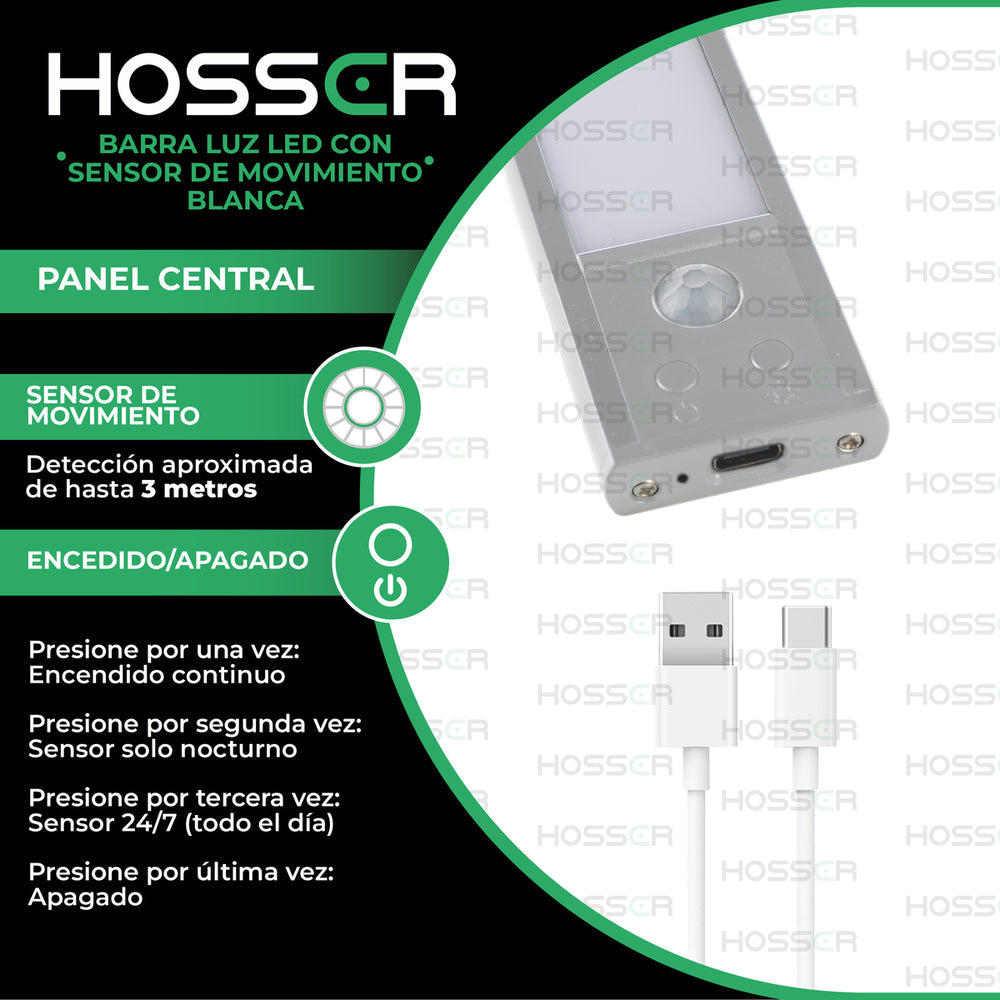 Aplique Pared Luz Led Hosser Barra Con Sensor De Movimiento Blanco