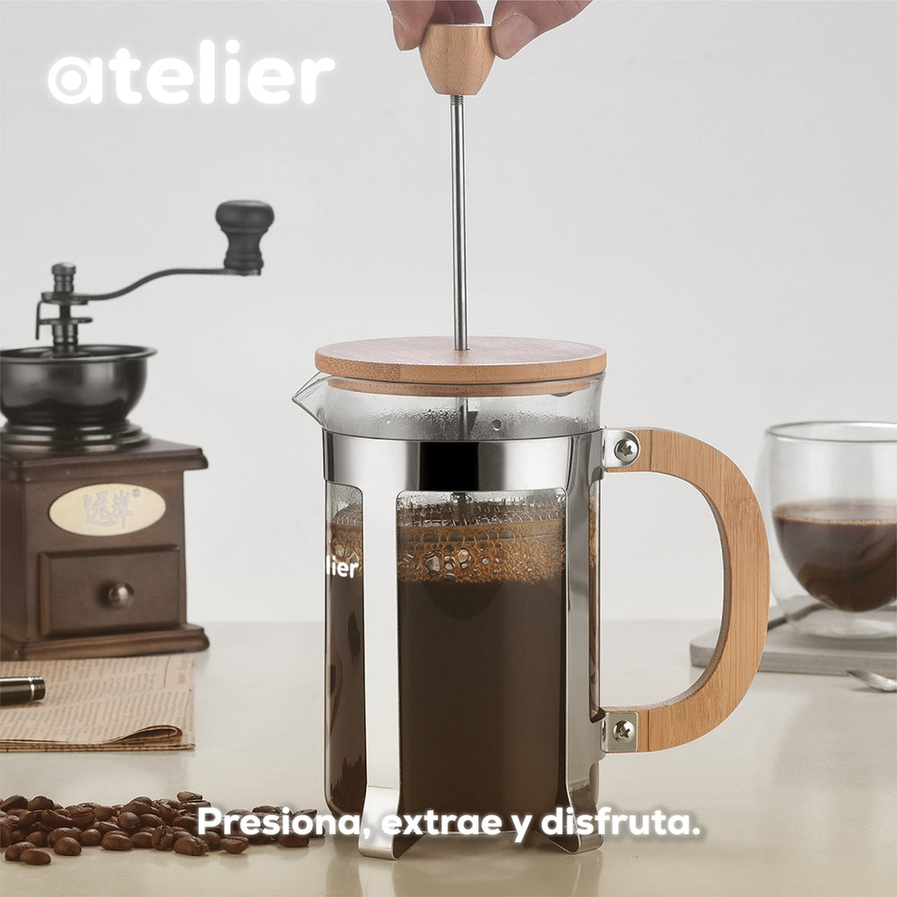 Cafetera Francesa 600ml Atelier Prensa Vidrio Acero Inoxidable Portatil Con Dosificador