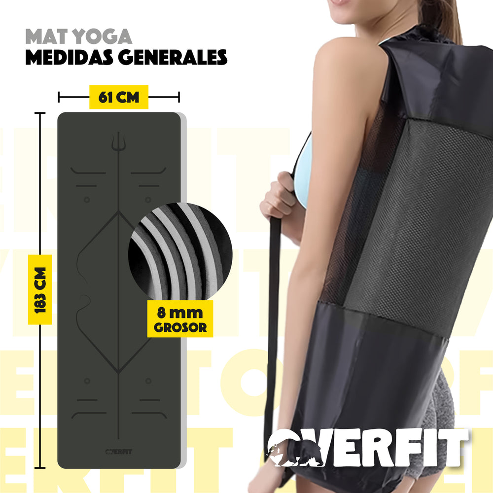 Mat Yoga TPE Overfit 183x61cm 8mm Bicolor Negro Lineas