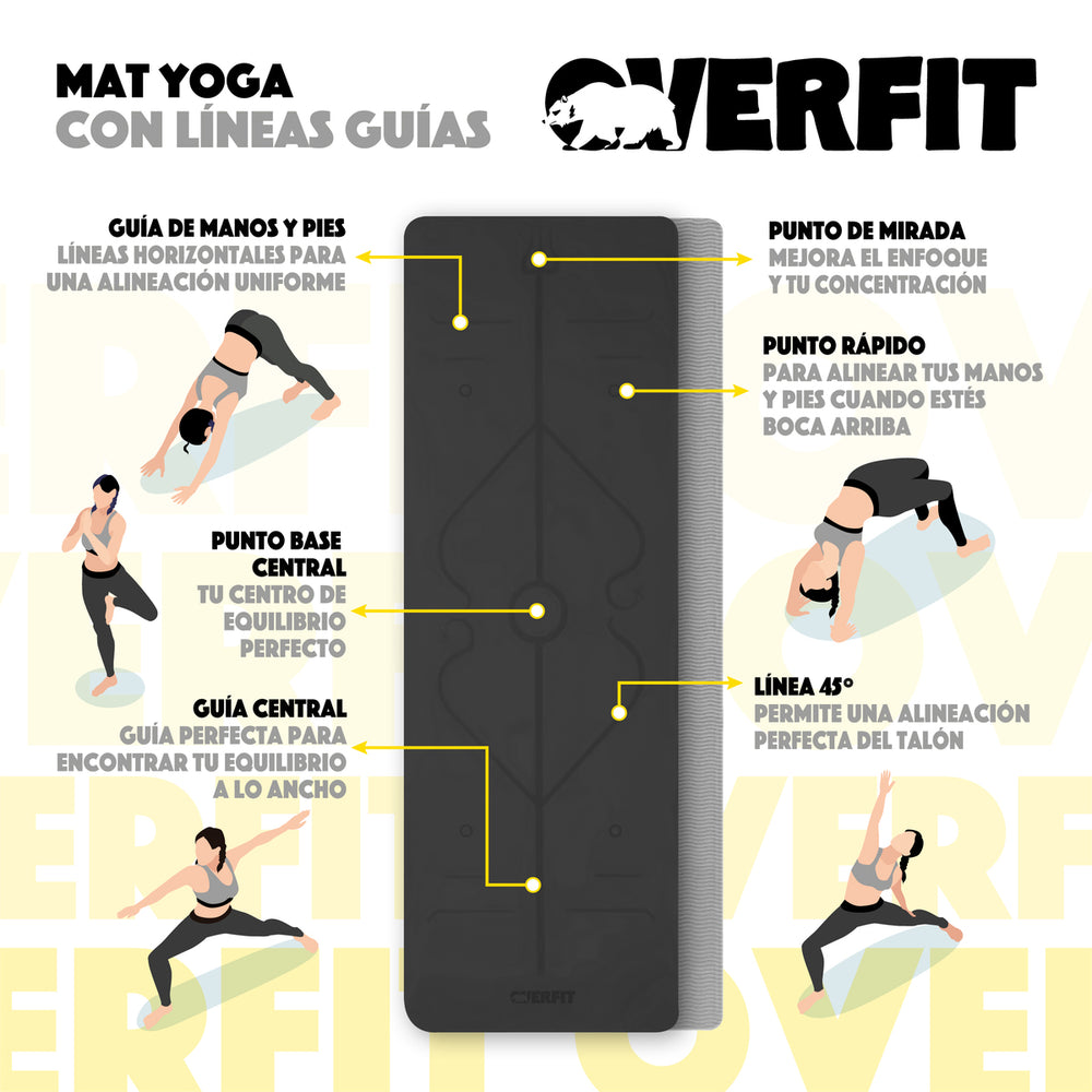 Mat Yoga TPE Overfit 183x61cm 8mm Bicolor Negro Lineas