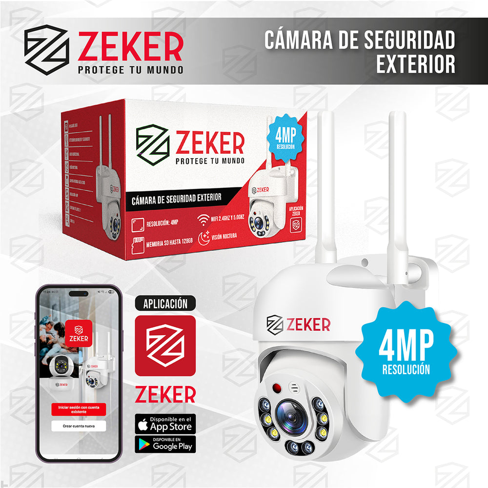 Camara De Seguridad Wifi Exterior Impermeable Zeker 4mp 2.4g