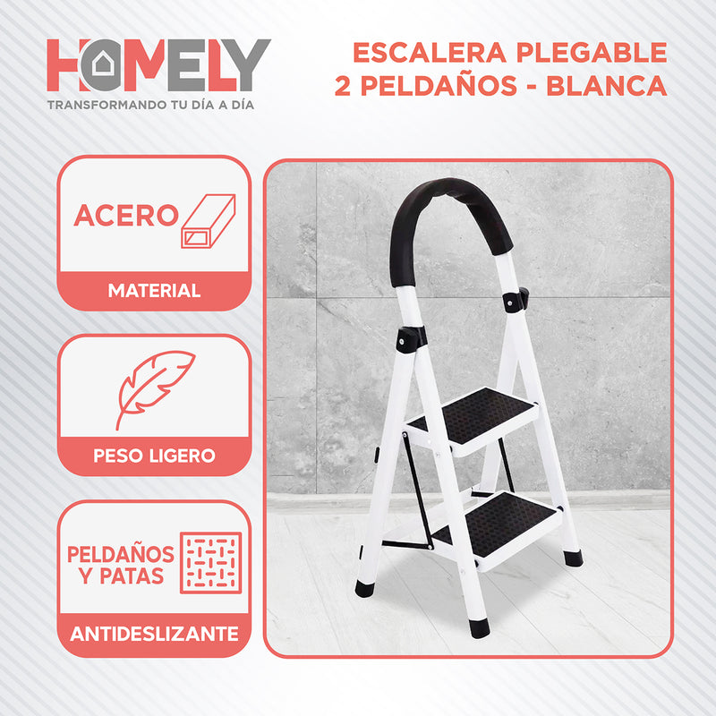 Escalera Plegable De Acero 2 Peldaños Homely Piso Escalera