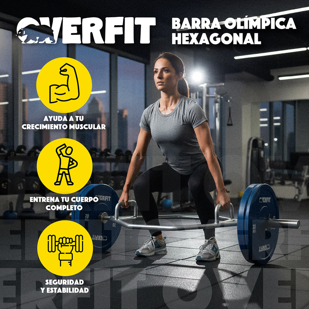 Barra Olimpica Hexagonal 23kg Overfit Acero Peso Muerto