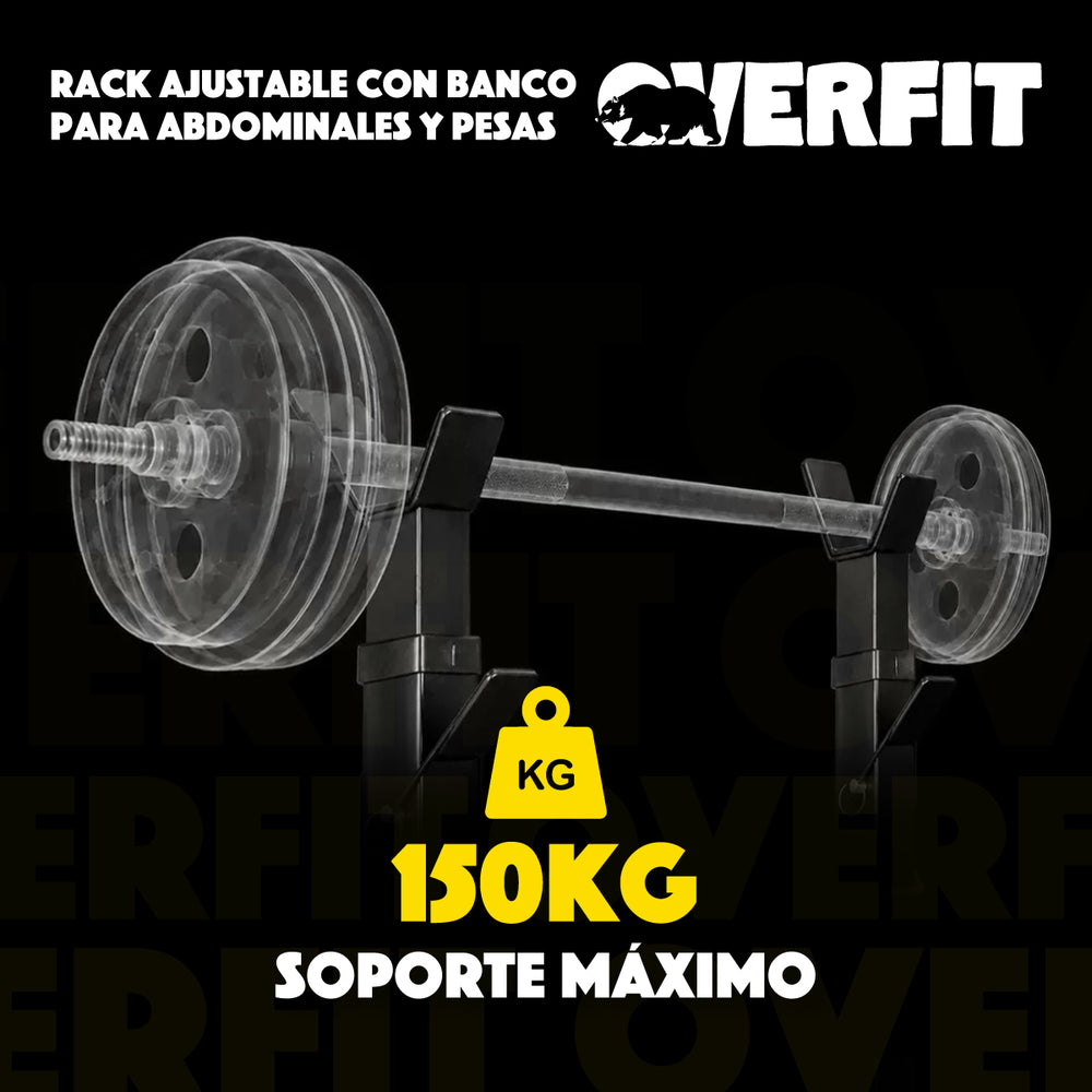 Banco Gym Con Rack Press Banca Pro Overfit Color Negro