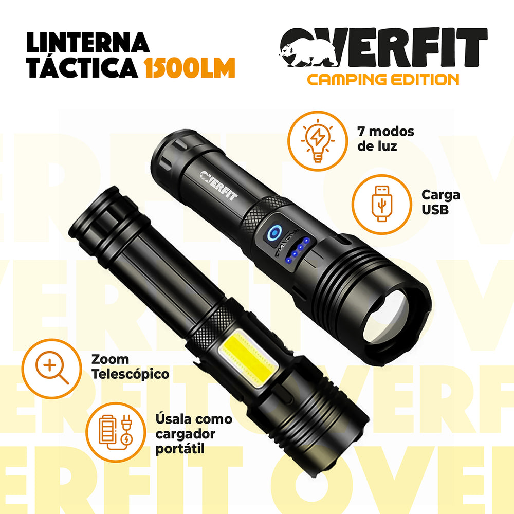 Linterna Led Largo Alcance Tactica Recargable Overfit 1500LM