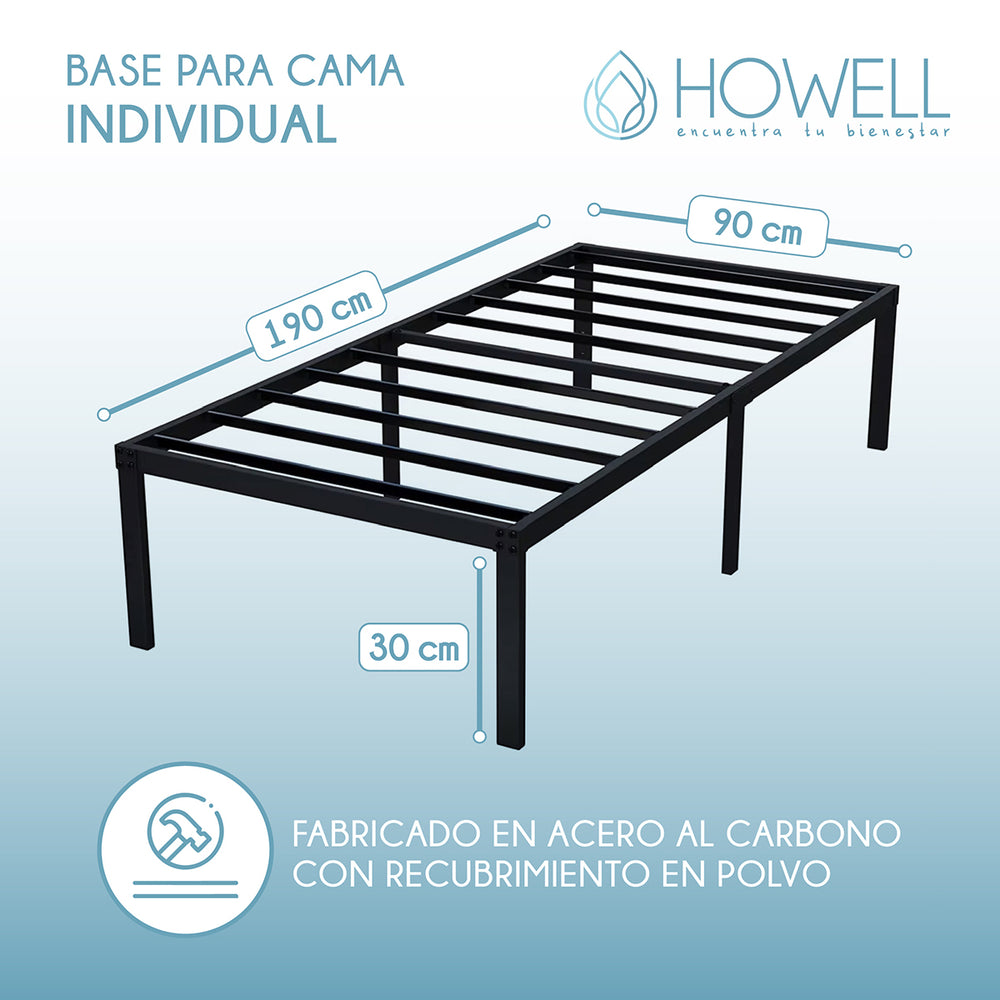 Base cama 1 plaza Howell 190x90x30 Acero Soporta 250kg