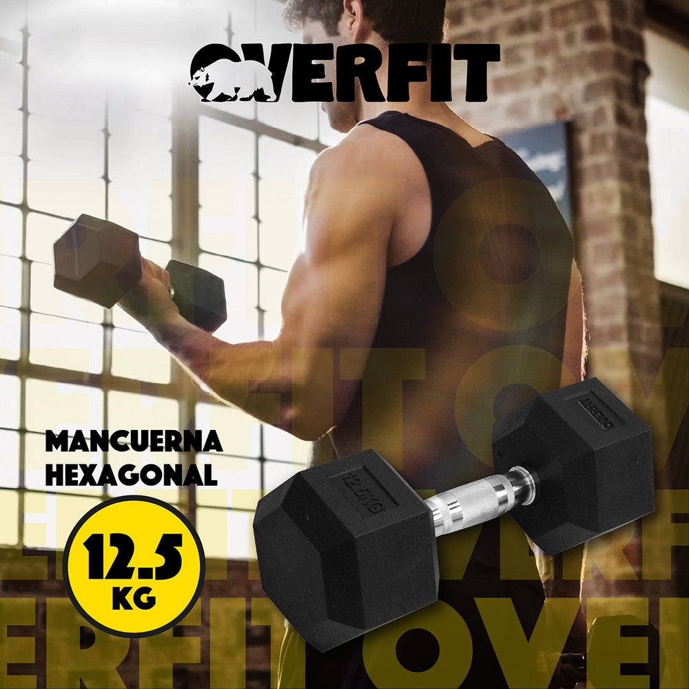 Mancuerna Hexagonal 12.5 Kg Acero Y Caucho Overfit