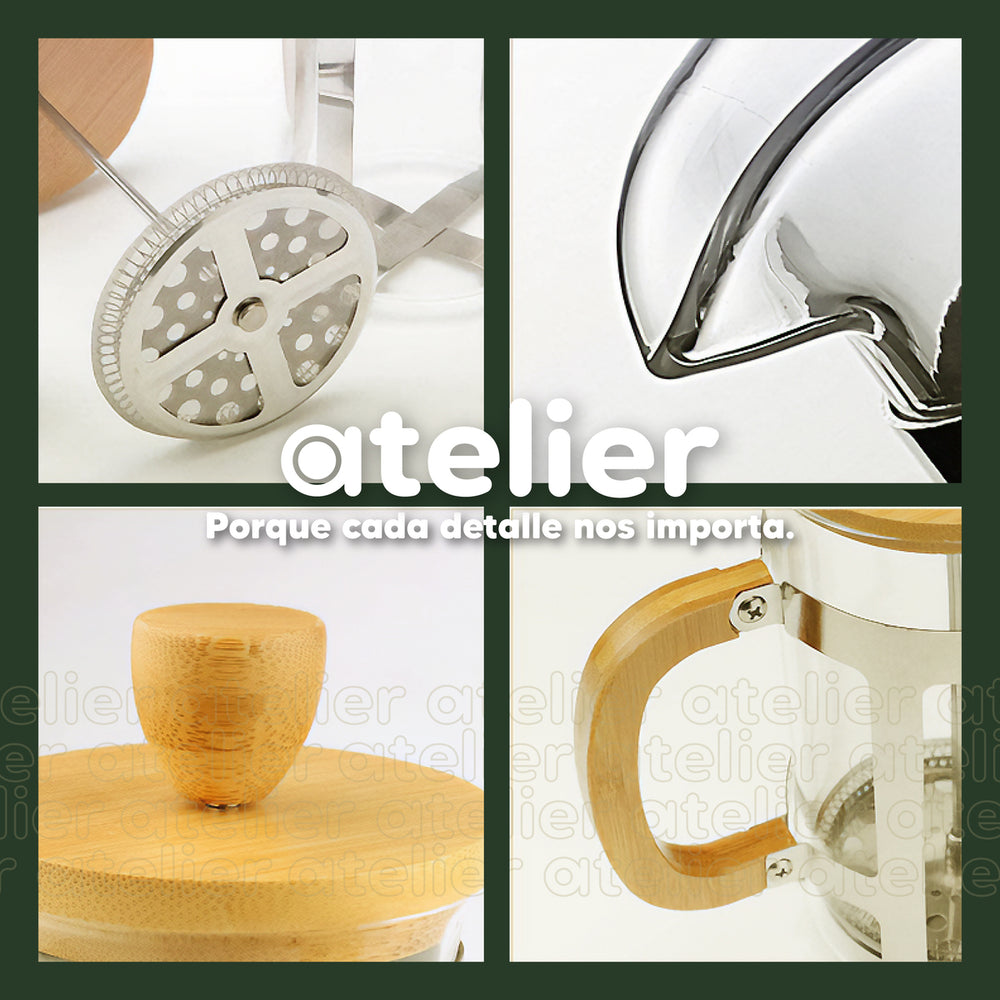 Cafetera Francesa 600ml Atelier Prensa Vidrio Acero Inoxidable Portatil Con Dosificador