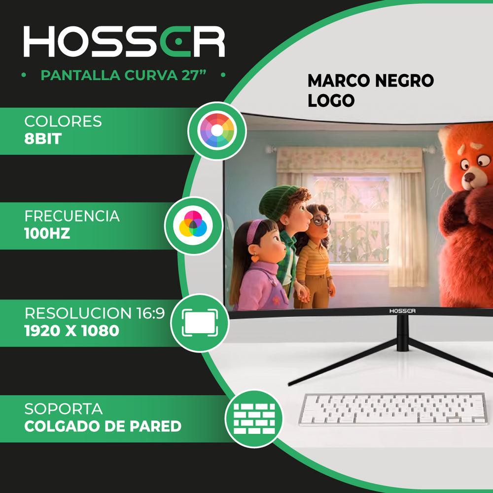 Monitor Gamer Curvo 27 Pulgadas Hosser FHD Gaming Monitor