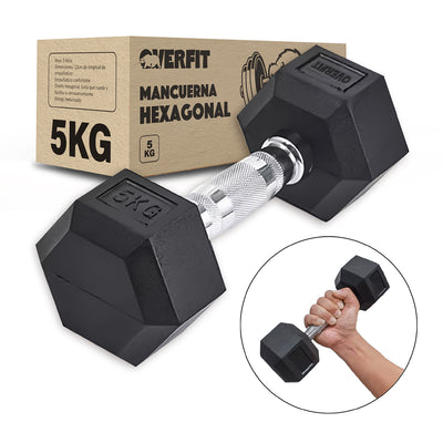 Mancuerna Hexagonal 5kg Acero y Caucho Overfit