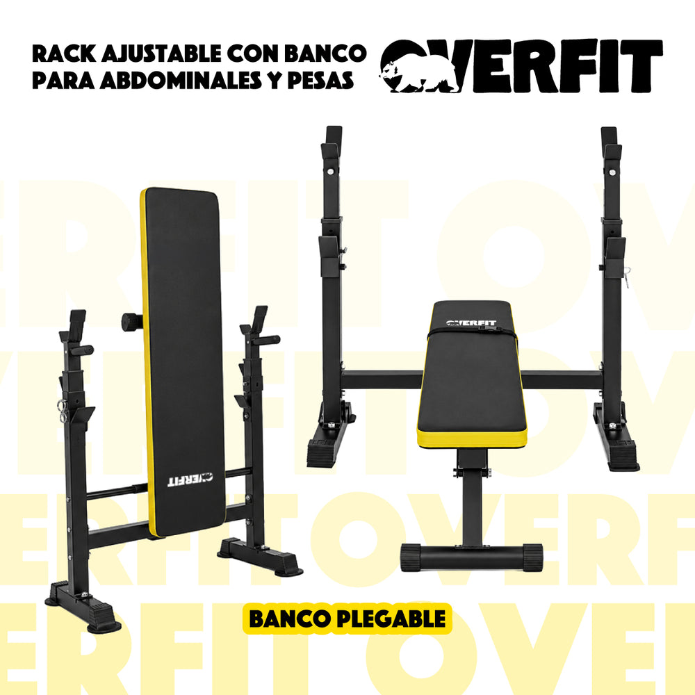 Banco Gym Con Rack Press Banca Pro Overfit Color Negro