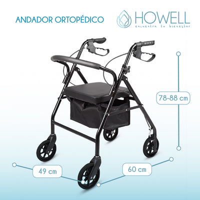 Burrito Ortopedico Andador Howell 4 Ruedas Freno y Asiento