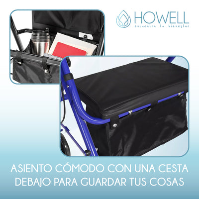 Burrito Ortopedico Andador Howell 4 Ruedas Freno y Asiento