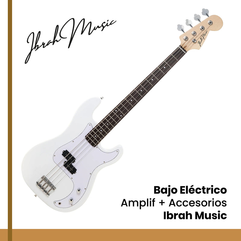 Bajo Eléctrico Ibrah 4 Cuerdas + Amplificador 20W + Acces - Blanco