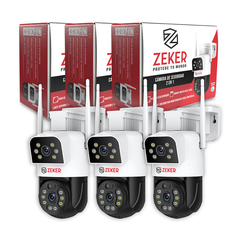 Pack x3 Cámara De Seguridad 5G Zeker Doble 4MP Impermeable