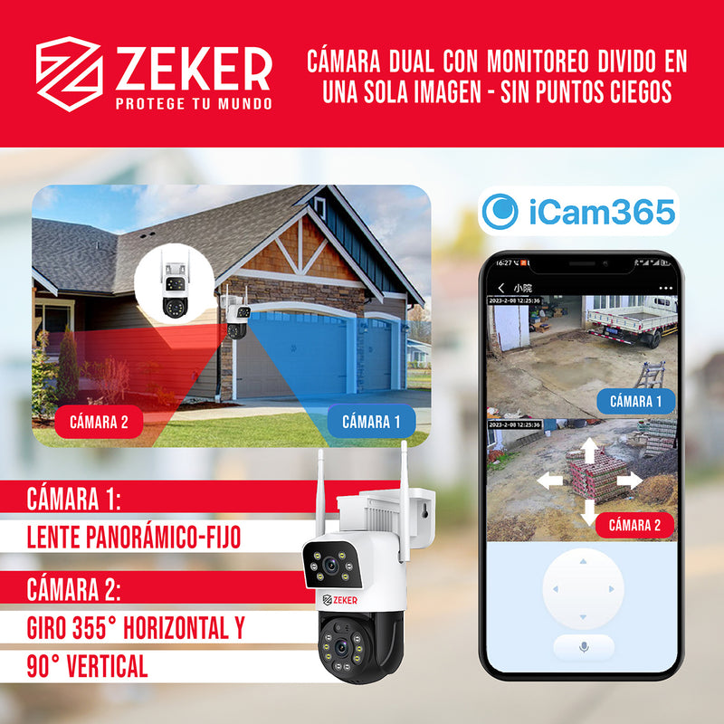 Cámara De Seguridad 5G Zeker Doble 4MP Exterior Impermeable