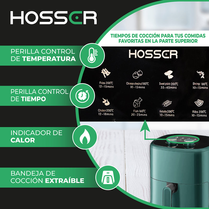 Freidora de Aire Hosser Air Fryer XL 6 Litros Cocina Sin Aceite