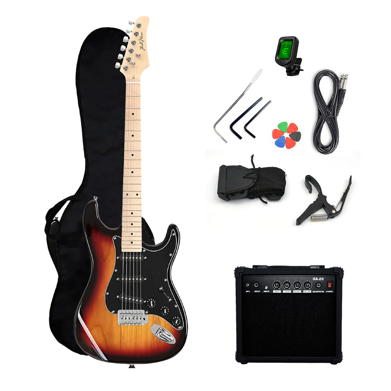 Guitarra Eléctrica Strato Ibrah + Amplif + Accesorios Cafe