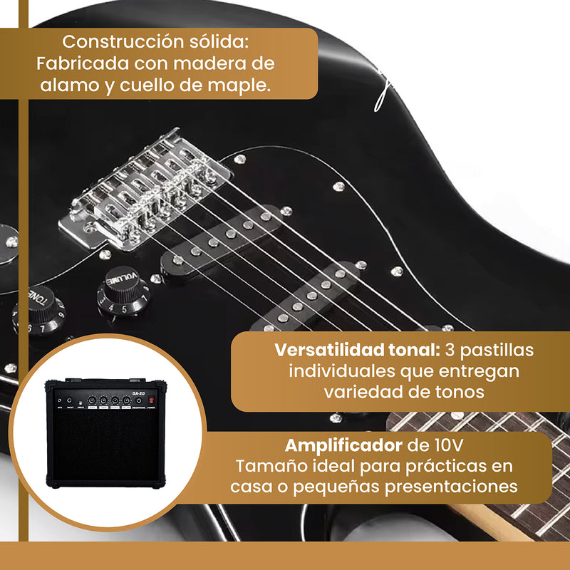 Guitarra Eléctrica Strato Ibrah + Amplif + Accesorios Negra