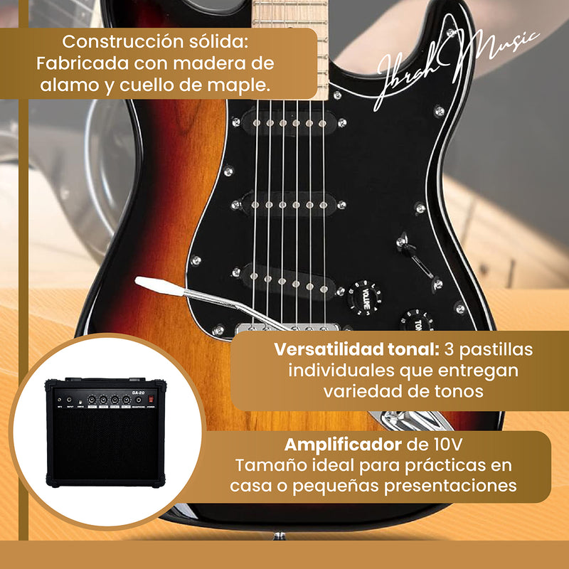 Guitarra Eléctrica Strato Ibrah + Amplif + Accesorios Cafe