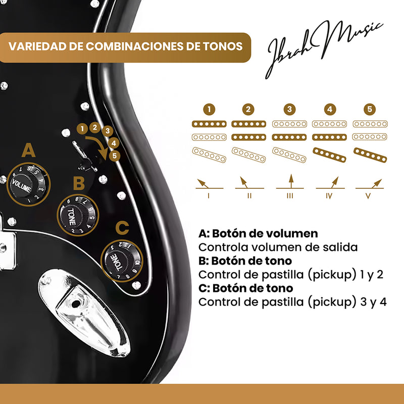 Guitarra Eléctrica Strato Ibrah + Amplif + Accesorios Negra