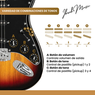 Guitarra Eléctrica Strato Ibrah + Amplif + Accesorios Cafe