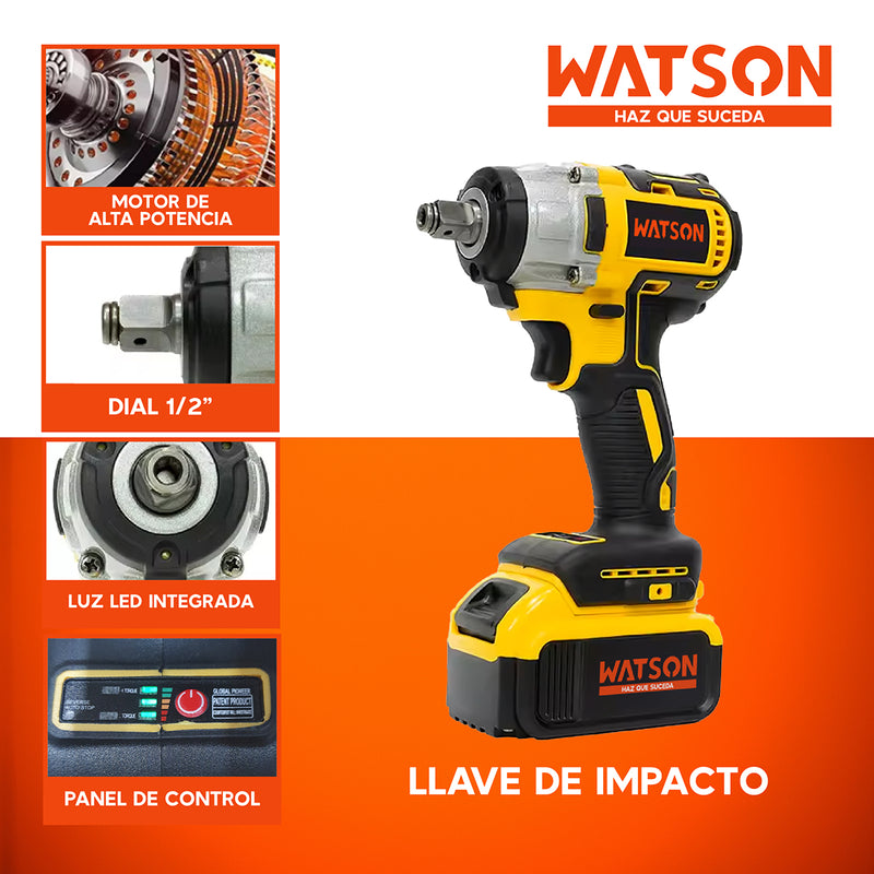 Taladro Inalámbrico Watson 36V + Llave Impacto + 2 Baterías