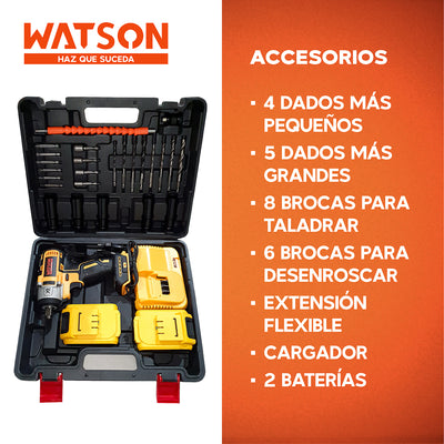 Llave Impacto Watson 350N/M Watson + Accesorios + 2 Baterías