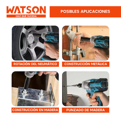 Llave Impacto Watson 350N/M Watson + Accesorios + 2 Baterías