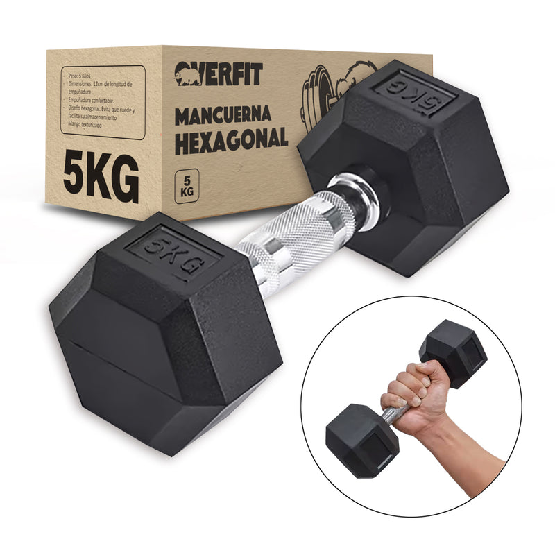 Mancuerna Hexagonal 5Kg Acero y Caucho Overfit