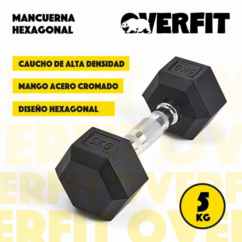 Mancuerna Hexagonal 5Kg Acero y Caucho Overfit