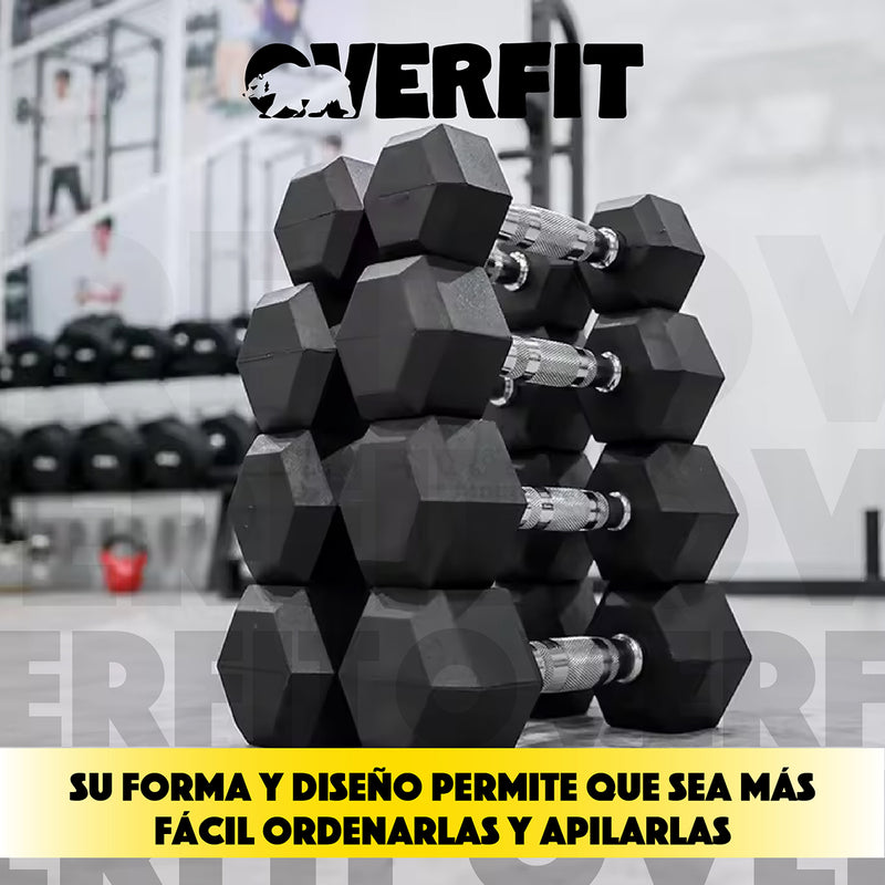 Mancuerna Hexagonal 5Kg Acero y Caucho Overfit