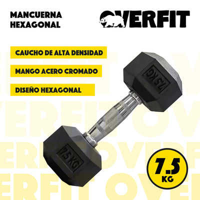 Mancuerna Hexagonal 7.5kg Acero y Caucho Overfit