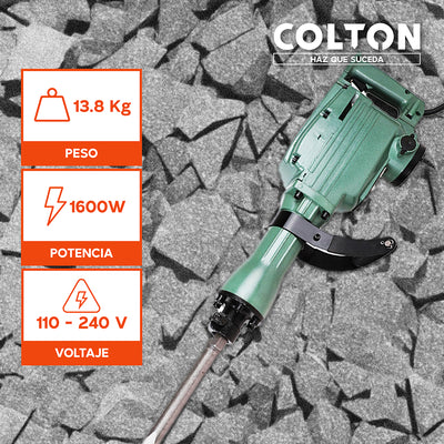 Cango 13.8 Kg Martillo Demoledor Colton + Cinceles 2400W