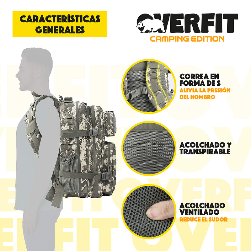 Mochila de Táctica Militar 45L Camuflaje Overfit Trekking