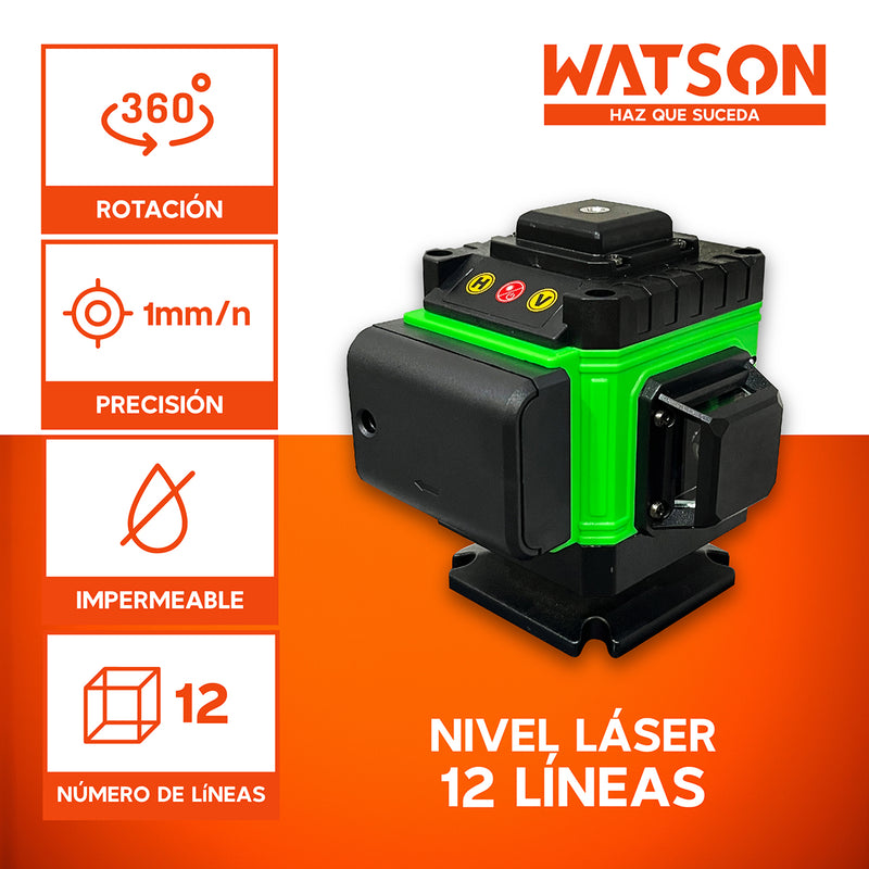 Nivel Láser 12 Líneas Auto Watson + Trípode + 2 Baterías