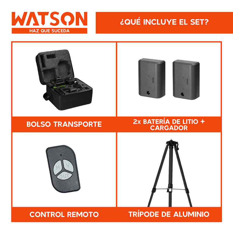 Nivel Láser 12 Líneas Auto Watson + Trípode + 2 Baterías