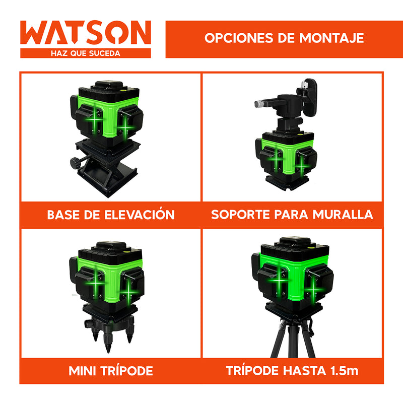 Nivel Láser 12 Líneas Auto Watson + Trípode + 2 Baterías