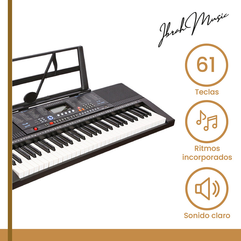 Teclado Musical 61 Teclas Ibrah Piano + Funda + Atril