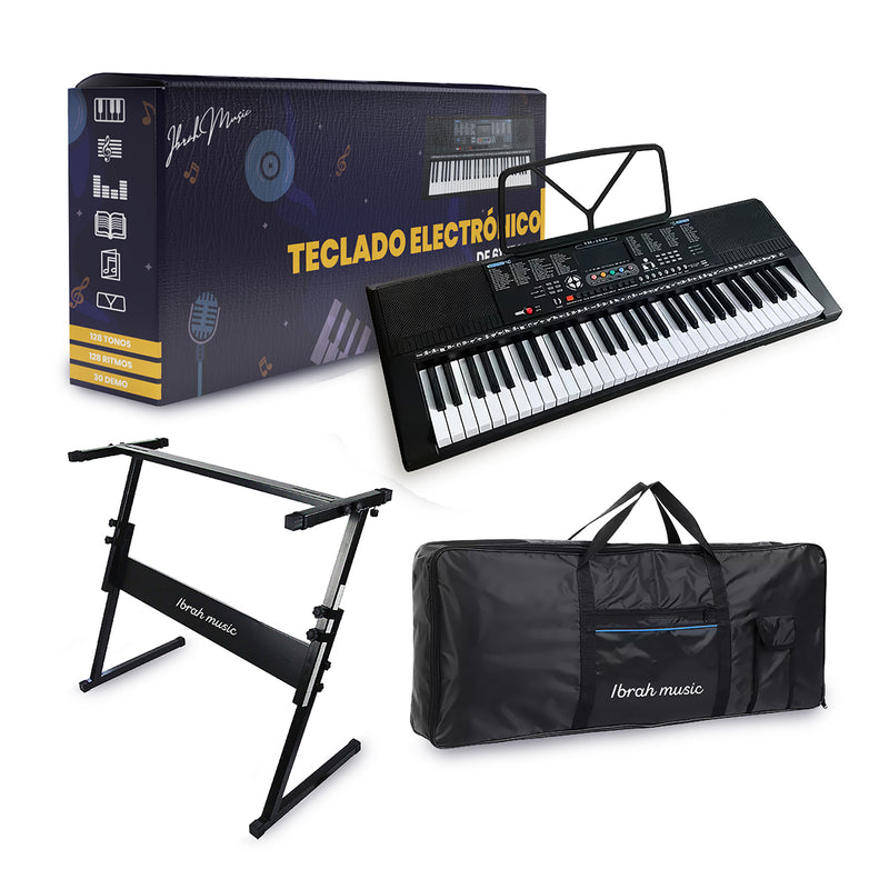 Teclado Musical 61 Teclas Ibrah Piano + Funda + Atril