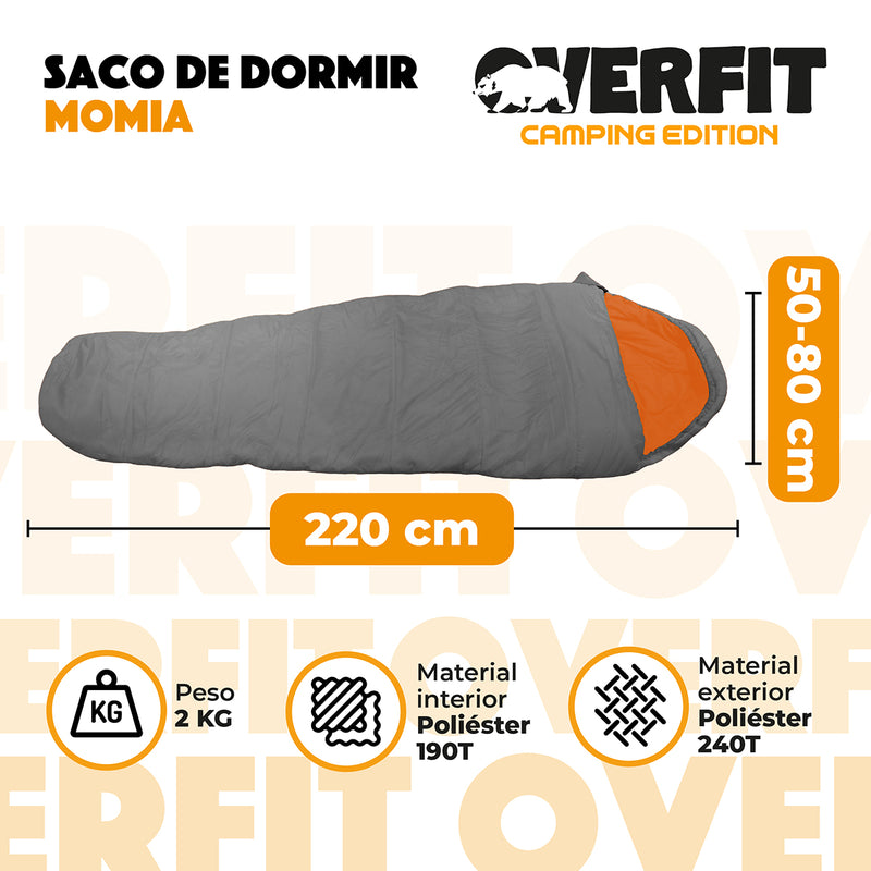 Saco de Dormir Termico 0 a 15 Grados Momia Overfit Camping