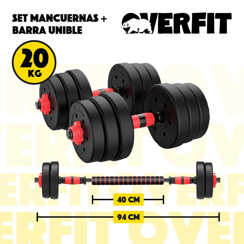 Set Mancuernas Y Barra Unibles Overfit 20kg