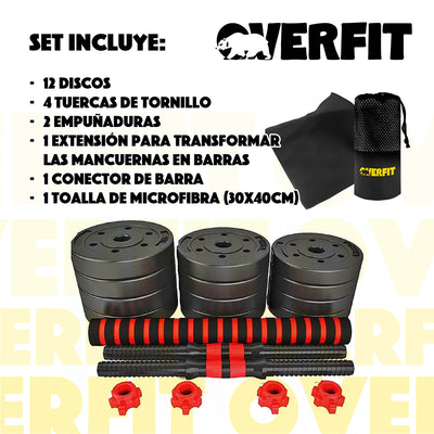 Set Mancuernas Y Barra Unibles Overfit 20kg