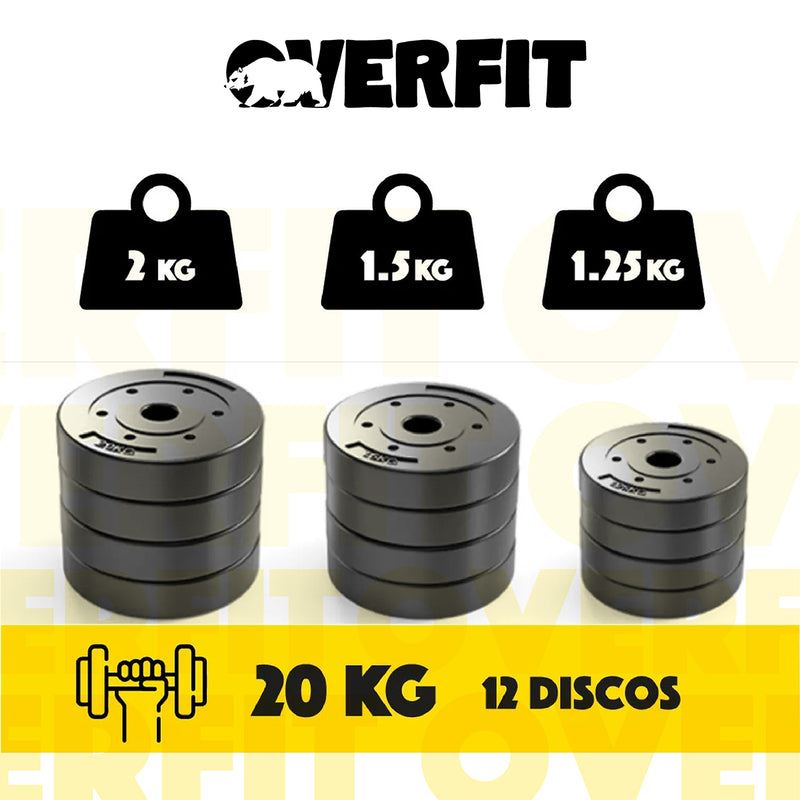 Set Mancuernas Y Barra Unibles Overfit 20kg