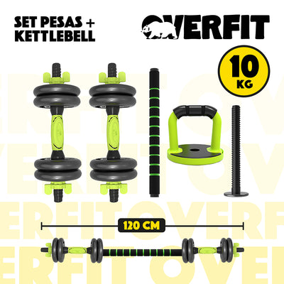 Set Mancuernas + Barra + Kettlebell Unibles Overfit 10kg