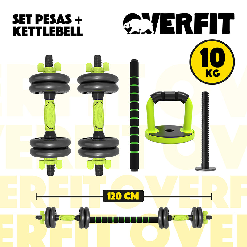 Set Mancuernas + Barra + Kettlebell Unibles Overfit 10kg