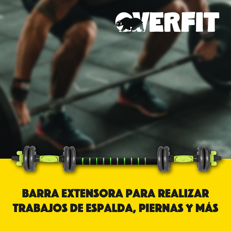 Set Mancuernas + Barra + Kettlebell Unibles Overfit 10kg