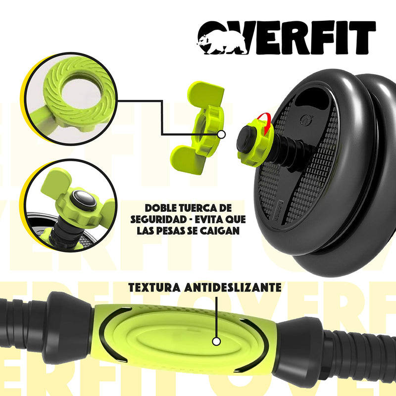 Set Mancuernas + Barra + Kettlebell Unibles Overfit 10kg